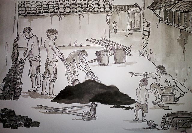 做煤球的现场,林宝生绘 做煤球的现场,林宝生绘