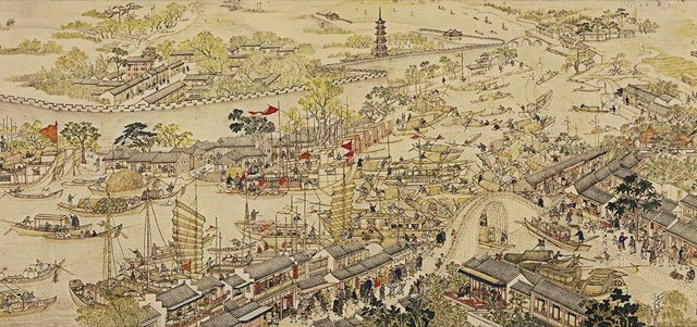 清代徐扬《盛世滋生图》上的苏州沿运河街市 运河之水天上来