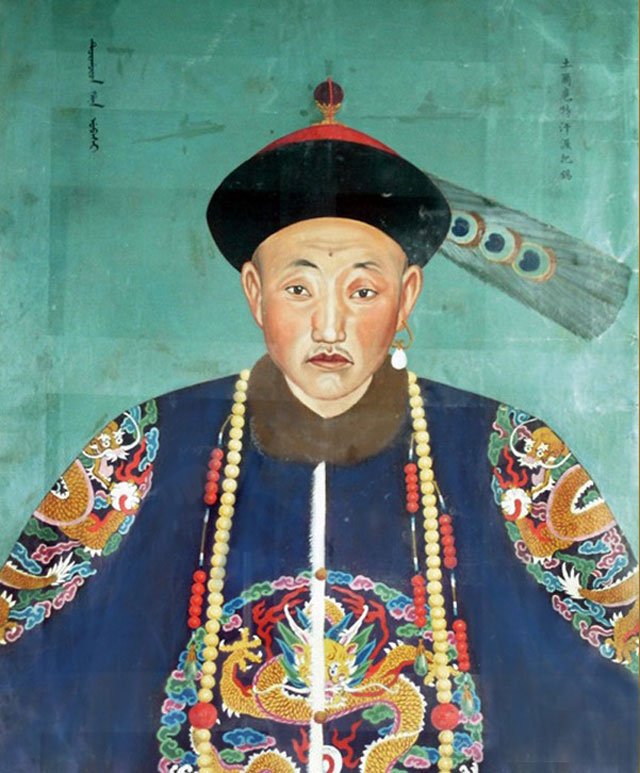 著清朝官服的渥巴錫汗,可看出年輕的汗王已有病容 東歸英雄在民國