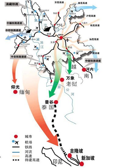 公路方面:云南通往周边国家的中越,中老泰,中缅,中印公路国内段以及