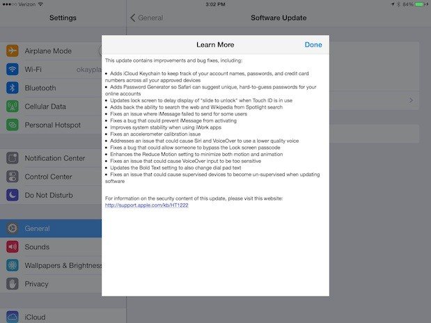 iOS 7.0.3更新 增加iCloud钥匙串/修复bug