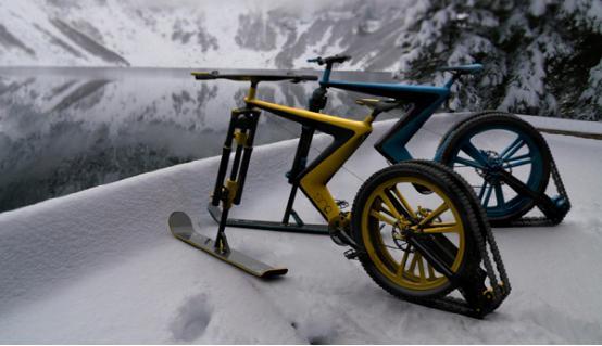 雪地专用自行车:用滑雪板当轮子你见过么?