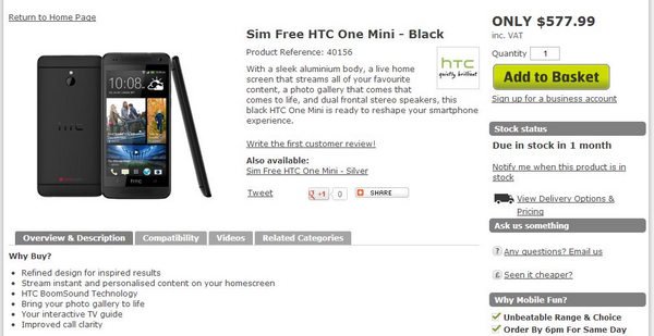 3550元真心贵了 4.3寸屏HTC One mini开始预售