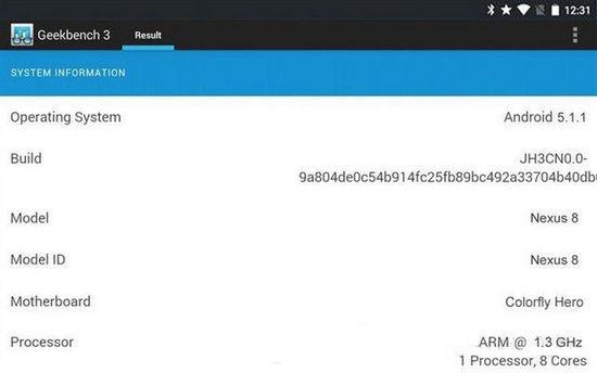 Geekbench 3测试截图曝光Nexus 8配置