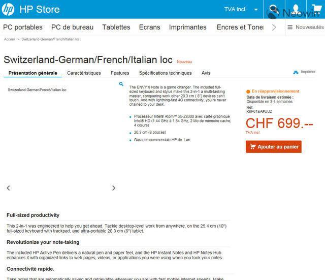 惠普Envy 8 Note细节曝光 配外键盘和手写笔