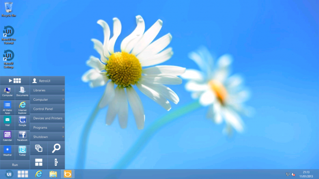 Windows8 menu features five applications recommended 