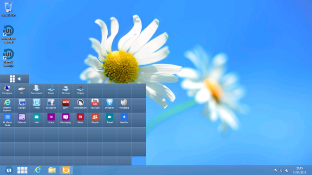 Windows8 menu features five applications recommended 