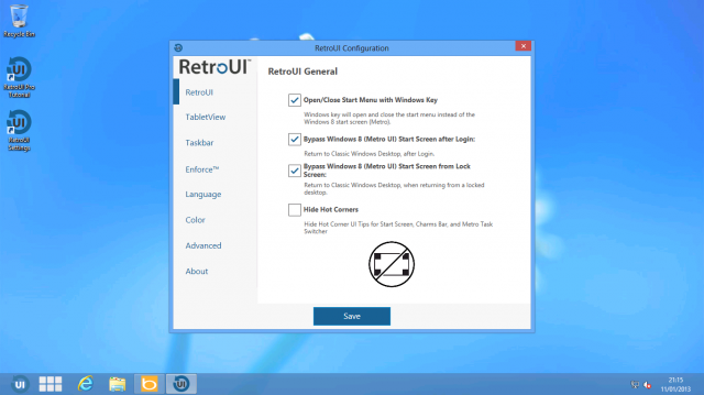 Windows8 menu features five applications recommended 