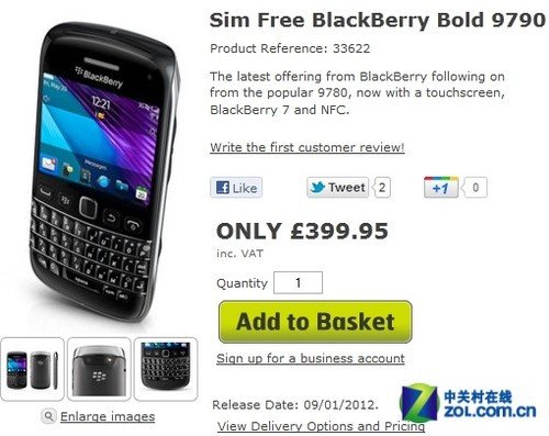 无锁版近4000元 黑莓Bold 9790英国预售