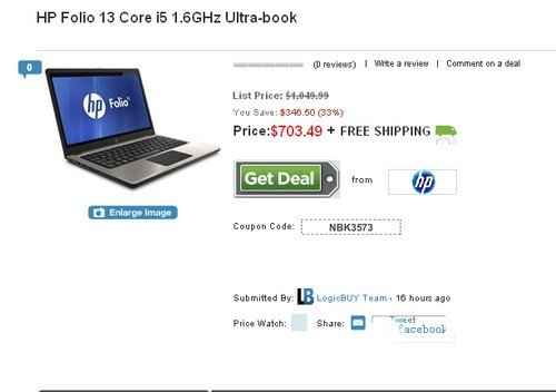 惠普Ultrabook笔记本最低703美元起售