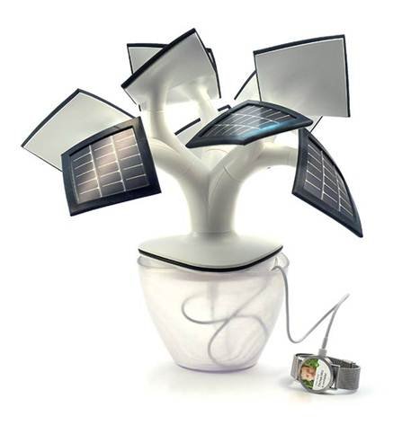带LED的迷你盆栽 收集太阳能为手机充电