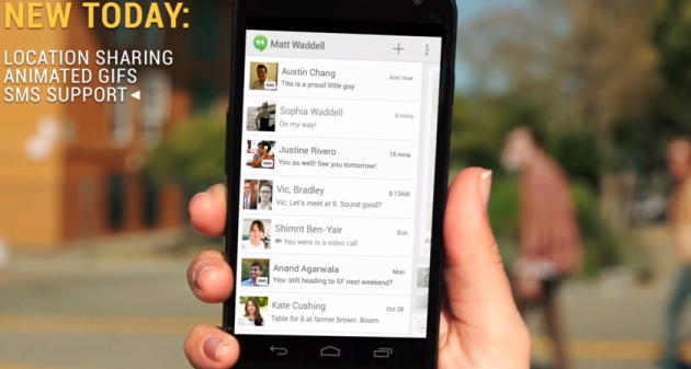 谷歌Hangouts更新 支持发送短信及高清视频聊天