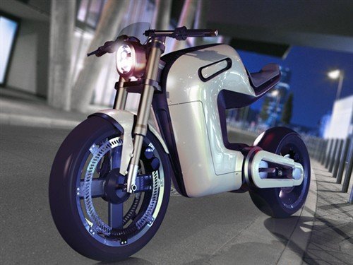 抛光外壳+led灯!超酷概念电动摩托车