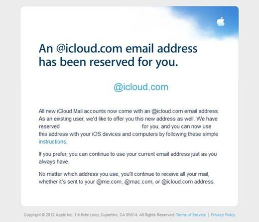 苹果为Mobileme用户注册iCloud账户并邮件通