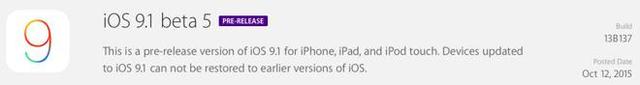 苹果发布第五个iOS 9.1开发者和公开测试版
