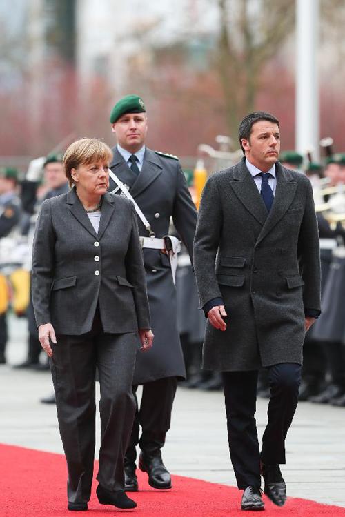默克尔在德国柏林接见意大利新任总理