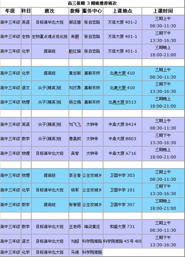 学而思教育高三暑期辅导班3期班课程表