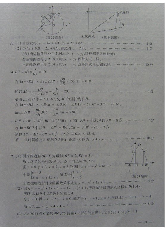 2012年江苏连云港中考数学试题答案