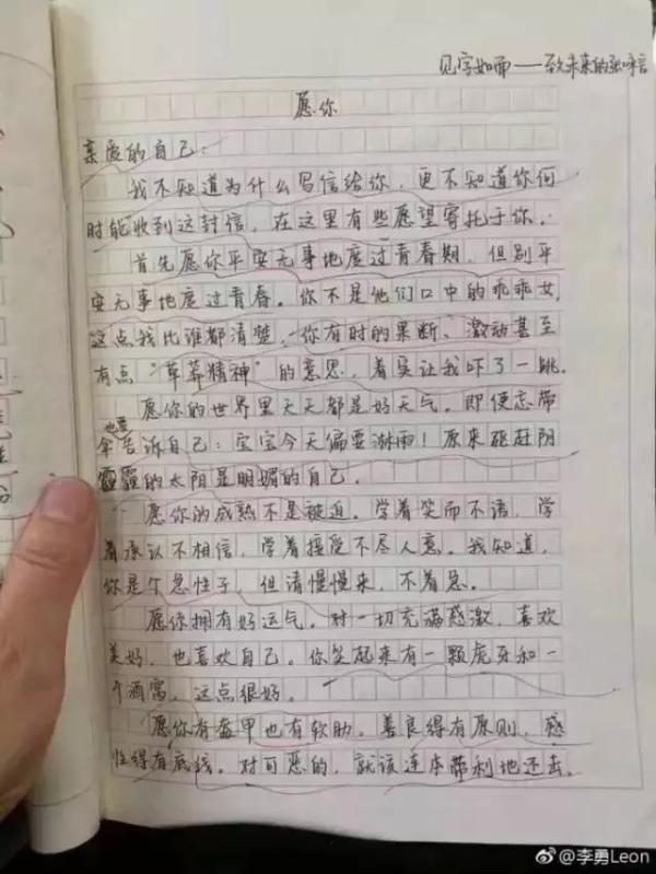 初二女生写作文致未来的自己:网友称是鸡汤集