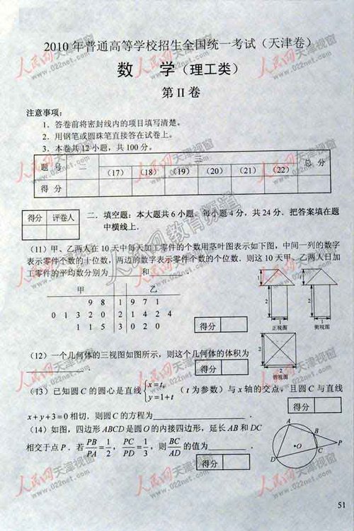 2010年高考天津数学(理工类)试题