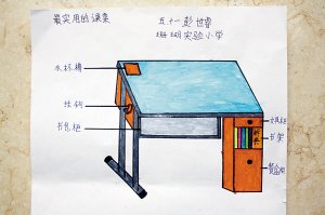 小学生们绘制创意课桌图 高度自由调 防震防近视