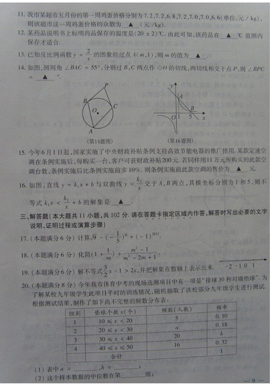 2012年江苏连云港中考数学试题
