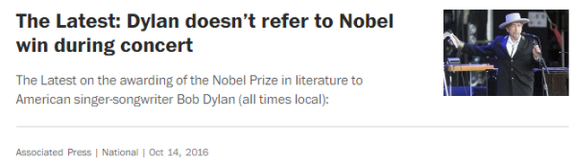 鲍勃·迪伦拒绝诺贝尔文学奖？只是保持缄默而已