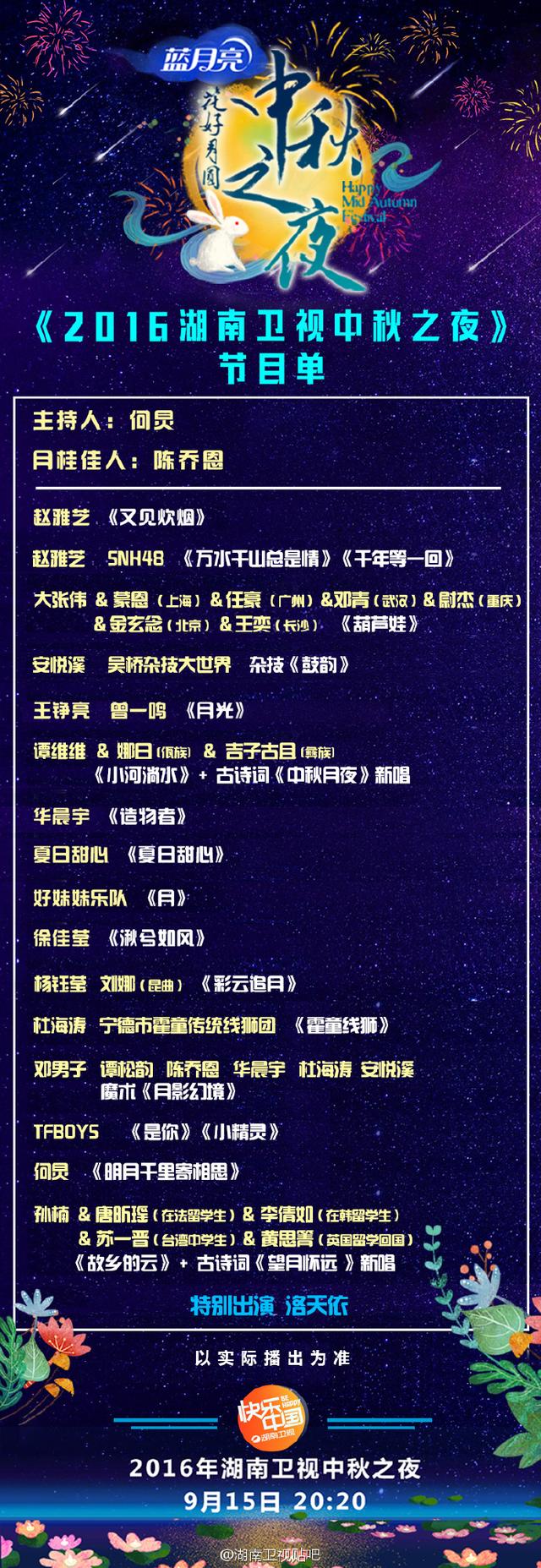 四台秋晚节目单曝光:汪峰秀恩爱,TFBOYS好忙