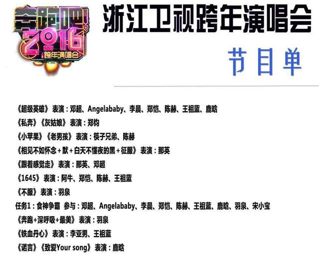 2016浙江卫视跨年演唱会完整节目单以及出场