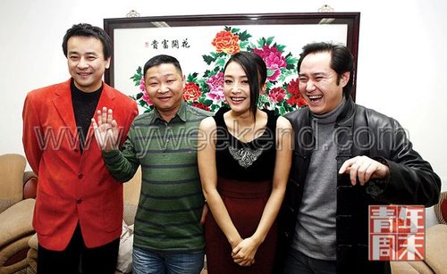 3月12日,《真情错爱》青岛见面会,从左至右依次为罗钢,赵亮,秦岚,冯雷