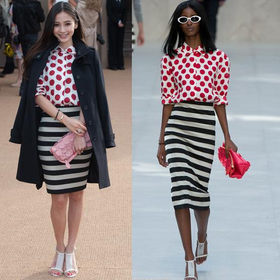  杨颖 撞衫影后 波点条纹装的战争谁能胜出|条纹