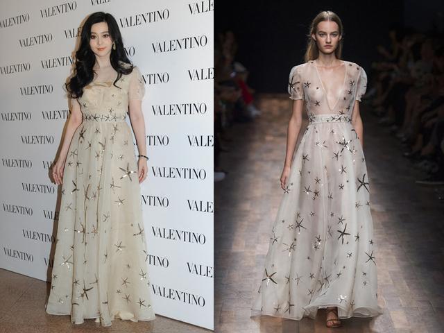 范冰冰穿2015 valentino春夏星星系列连衣裙,非常仙女.