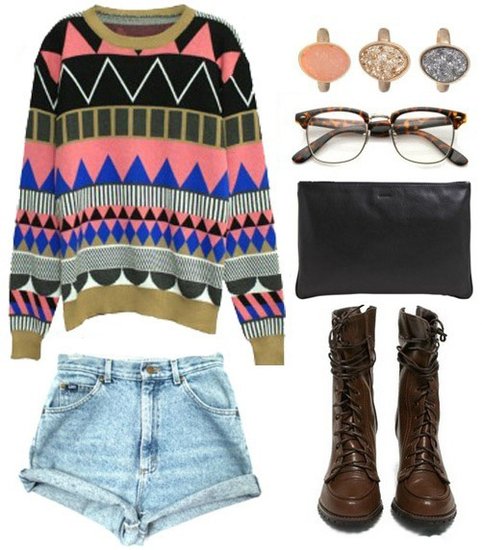 毛衣<em>短裤</em>+马丁靴 个性女孩的<em>秋天</em>潮搭 - 四季色