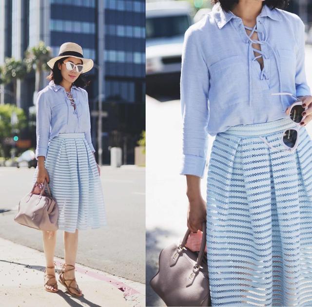 可不止绑带鞋流行 明星博主都穿起绑带衬衣