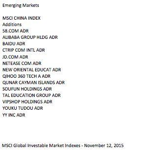 MSCI指数首度纳14只中概股(附名单)
