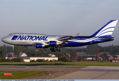 national airlines 的首架 b747-400f 货运飞机在 liege 着陆