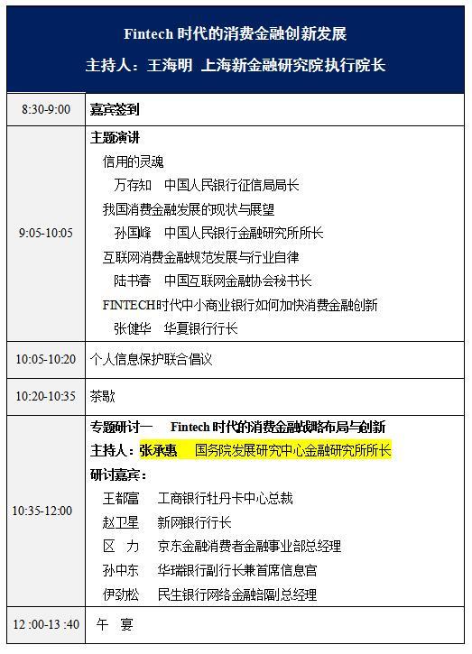 Fintech时代的消费金融创新发展峰会议程