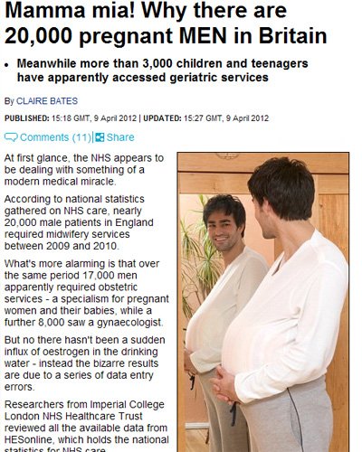 英国公共医疗数据库中有近2万个男人怀孕生子记录(图)