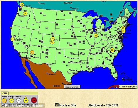 一张随时更新的美国地图显示,各州检测到的核辐射量都在正常范围内.