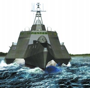 濒海战斗舰是美国海军下一代水面战舰的第一种设计,外形十分科幻.