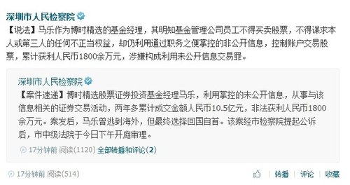 深圳检察院:马乐利用未公开信息累计成交金额