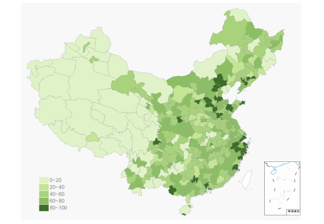 图8 全国各城市政商关系清白指数地图 图8 全国各城市政商关系清白指数地图