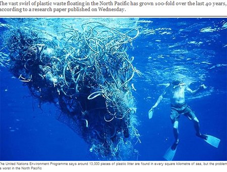北太平洋垃圾带40年间扩大100倍 面积堪比美国得州