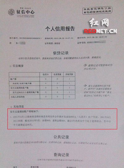 网友刘小姐查出自己上了央行征信系统"黑名单"网友供图.