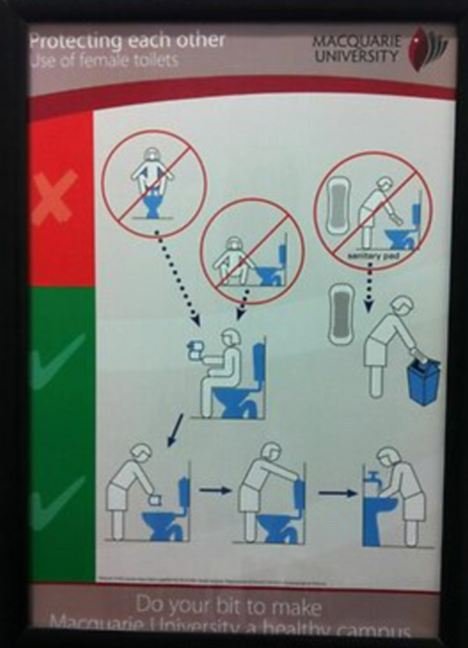 澳大利亚一大学厕所贴出海报教留学生使用马桶
