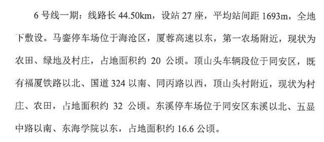 厦门地铁6号线曝光 线路由海沧经集美到同安