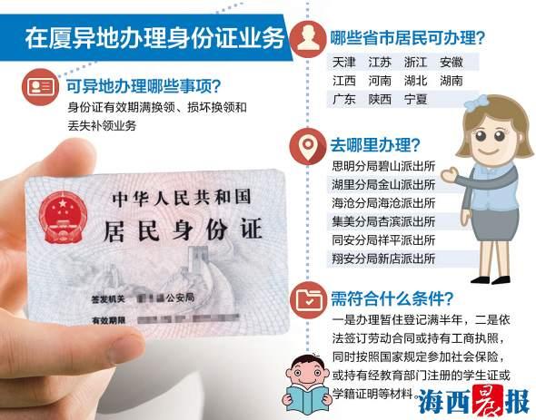11省市居民可在厦异地办理身份证 试办3项业务