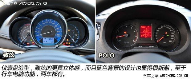 yaris l致炫对比polo   仪表盘,致炫采用的是炮筒式设计,polo的为