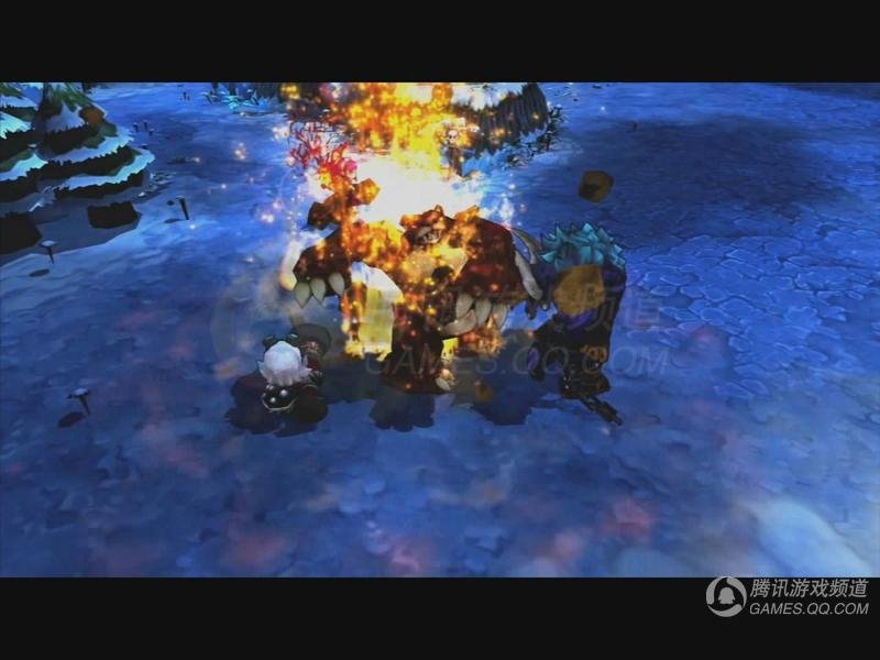 被火焰魔法击中后受到持续伤害的熊。