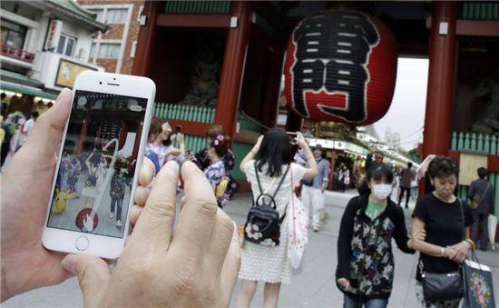 日本浅草雷门前捉小精灵